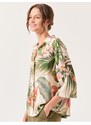 Jimmy Key Ecru Short Sleeve Tropical Patterned Linen Shirt.