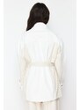 Trendyol White Color Block Belted Oversize Denim Jacket