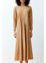 Trendyol Beige Pleated Detailed Comfort Woven Dress