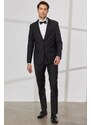 ALTINYILDIZ CLASSICS Men's Black Slim Fit Slim Fit Camouflage Shawl Collar Woolen Tuxedo Suit