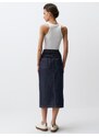 Jimmy Key Dark Indigo Blue Normal Waist Pocket Denim Maxi Skirt