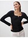 Jimmy Key Black Square Neck Long Sleeve Blouse