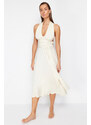 Trendyol Bridal Ecru Belted Maxi Knitted Tie Beach Dress