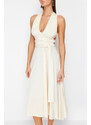 Trendyol Bridal Ecru Belted Maxi Knitted Tie Beach Dress