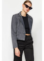 Trendyol Gray Waistband Crop Blazer Denim Jacket