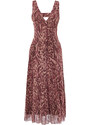 Trendyol Brown Leopard Printed V Neck Tulle Knitted Maxi Dress