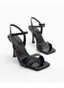 Marjin Women's Flat Toe Ankle Band Evening Dress Heels Retka Black Patent Leather