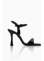 Marjin Women's Flat Toe Ankle Band Evening Dress Heels Retka Black Patent Leather