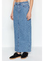 Trendyol Blue High Waist Maxi Denim Skirt with Cutaway Legs