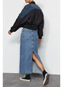 Trendyol Blue High Waist Maxi Denim Skirt with Cutaway Legs