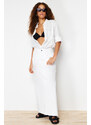 Trendyol White Stitch Detail Maxi Denim Skirt