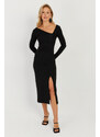 Cool & Sexy Women's Black Asymmetric Collar Slit Midi Dress