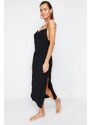 Trendyol Black Maxi Woven Decollete Linen-blend Beach Dress