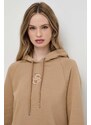 Bavlněná mikina BOSS dámská, béžová barva, s kapucí, s aplikací