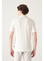 Avva Men's White Cuban Collar Buttoned Regular Fit Knitwear T-shirt