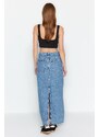 Trendyol Blue High Waist Maxi Denim Skirt with Cutaway Legs