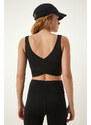 Happiness İstanbul Black Cross Back Detail Shaper Knitted Sports Bra