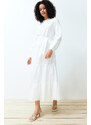 Trendyol White Stand Collar Embroidery Lace Lined Woven Dress