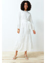 Trendyol White Stand Collar Embroidery Lace Lined Woven Dress