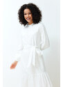 Trendyol White Stand Collar Embroidery Lace Lined Woven Dress