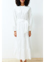 Trendyol White Stand Collar Embroidery Lace Lined Woven Dress