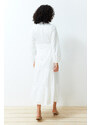 Trendyol White Stand Collar Embroidery Lace Lined Woven Dress