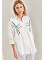 Bianco Lucci Women's Flax Wrap Shirt With Embroidered Sequins Palettes