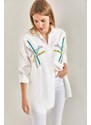 Bianco Lucci Women's Flax Wrap Shirt With Embroidered Sequins Palettes