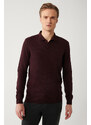 Avva Men's Claret Red Knitwear Sweater 3 Buttoned Polo Collar Regular Fit