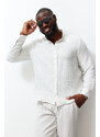 Trendyol Ecru Regular Fit Striped 100% Cotton Crease Effect Plus Size Shirt