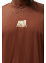 Trendyol Plus Size Brown Oversize/Wide-Fit 100% Cotton Text Printed T-Shirt