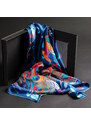 Monika Nowak Hedvábný šátek 90x90cm Paví vášeň, 100% keprové morušové hedvábí 16 mómí, oboustranný digitální tisk, ručně šité okraje