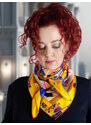 Monika Nowak Hedvábný šátek 90x90cm Abstraktní symfonie, 100% keprové morušové hedvábí 16 mómí, oboustranný digitální tisk, ručně šité okraje