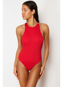 Trendyol Red Halter Neck Textured Regular Swimsuit with Accessories