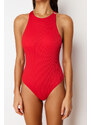 Trendyol Red Halter Neck Textured Regular Swimsuit with Accessories