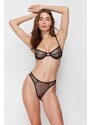 Trendyol Black Lace Polka Dot Detailed Capless Knitted Underwear Set