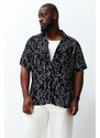 Trendyol Black Regular Fit 100% Viscose Printed Short Sleeve Flowy Summer Plus Size Shirt