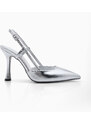 Marjin Women's Pointed Toe Thin Heel Scarf Evening Dress Classic Heeled Shoes Reney Silver