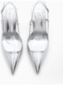 Marjin Women's Pointed Toe Thin Heel Scarf Evening Dress Classic Heeled Shoes Reney Silver