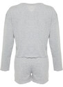 Trendyol Gray Melange 100% Cotton Tshirt-Shorts Knitted Pajamas Set