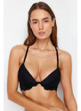 Trendyol Black Polyamide Lace, Halter Back and Front Closure Detail Covered Knitted Bra