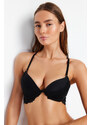 Trendyol Black Polyamide Lace, Halter Back and Front Closure Detail Covered Knitted Bra