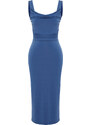 Trendyol Indigo Fitted Detail Collar Flexible Knitted Midi Dress