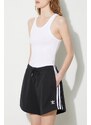 Kraťasy adidas Originals 3-Stripes dámské, černá barva, s aplikací, high waist, IU2517