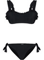 Trendyol Black Bralette Frilly Textured Regular Bikini Set