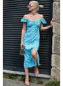 Madmext Blue Floral Pattern Slit Dress