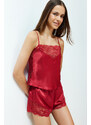 Trendyol Burgundy Lace Detailed Satin Woven Pajamas Set