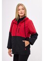 River Club Women's Red-Black Two-tone Lined Water And Windproof Hooded Raincoat With Pocket.