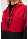 River Club Women's Red-Black Two-tone Lined Water And Windproof Hooded Raincoat With Pocket.