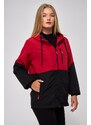 River Club Women's Red-Black Two-tone Lined Water And Windproof Hooded Raincoat With Pocket.